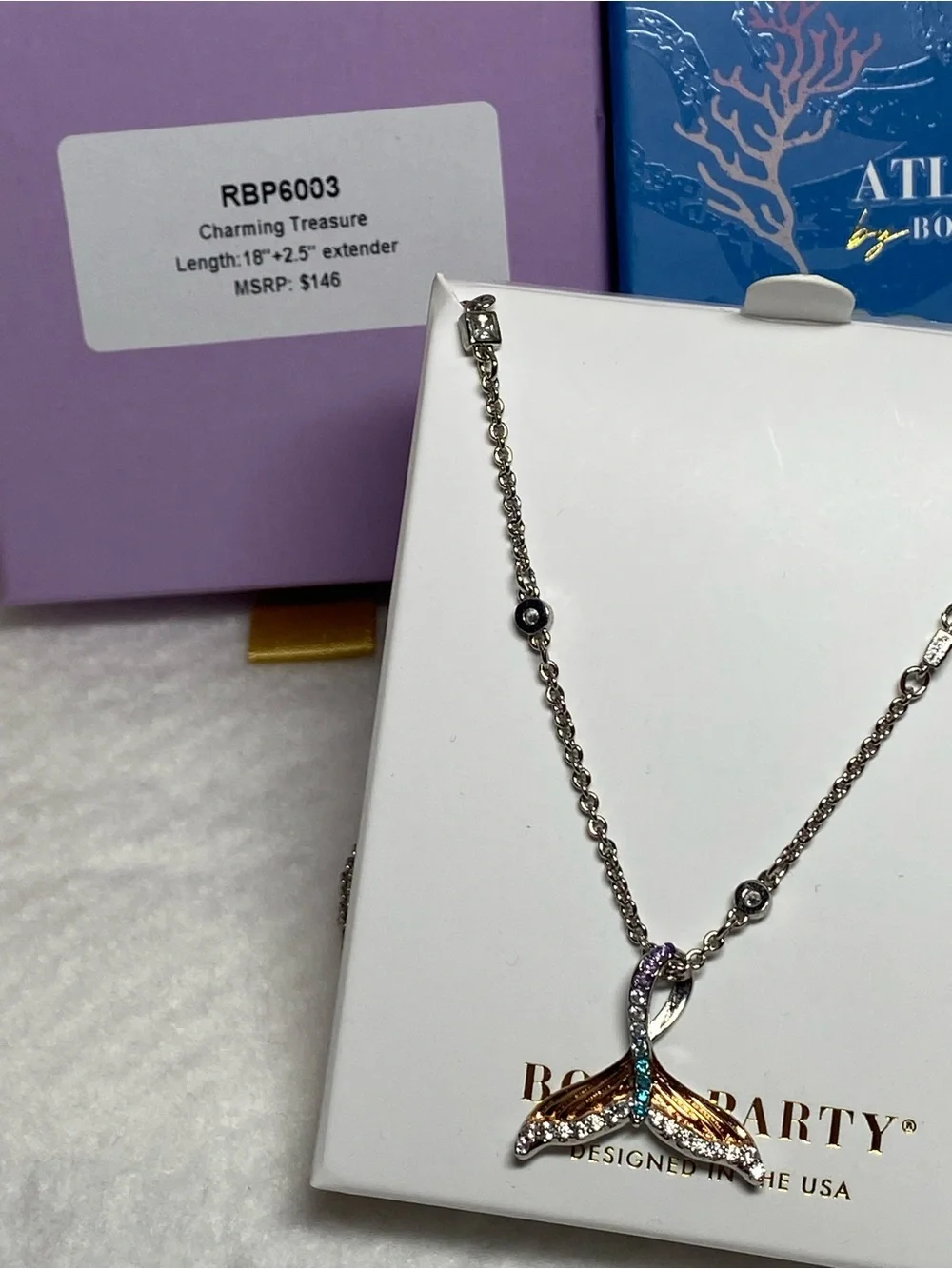 Charming Treasure Silver Mermaid Tail Necklace with Multicolor Stones - Picture 1 of 1